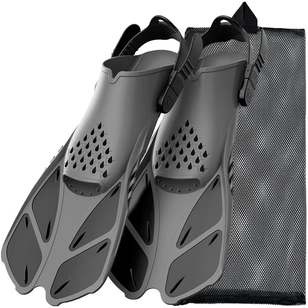 Adjustable Short Snorkel Fins – Open Heel Diving Flippers for Adults