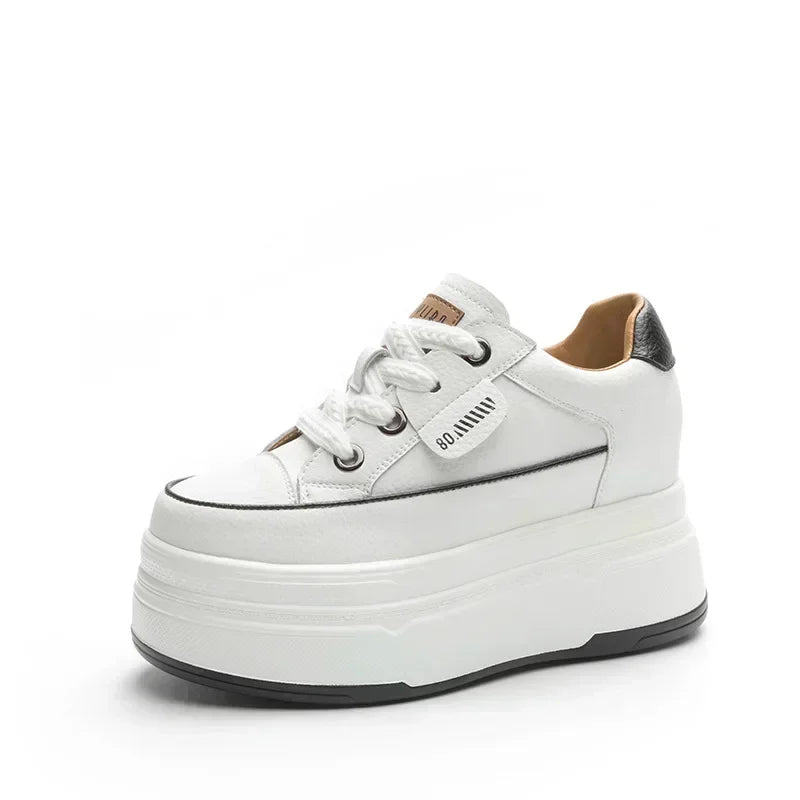 9cm Platform Leather Sneakers – Women’s Casual Vulcanized Shoes