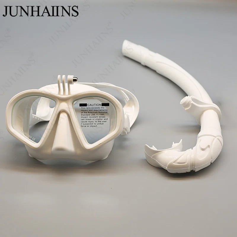 Low Volume Diving Mask with GoPro Mount – Tempered Glass Snorkel Set (Black)