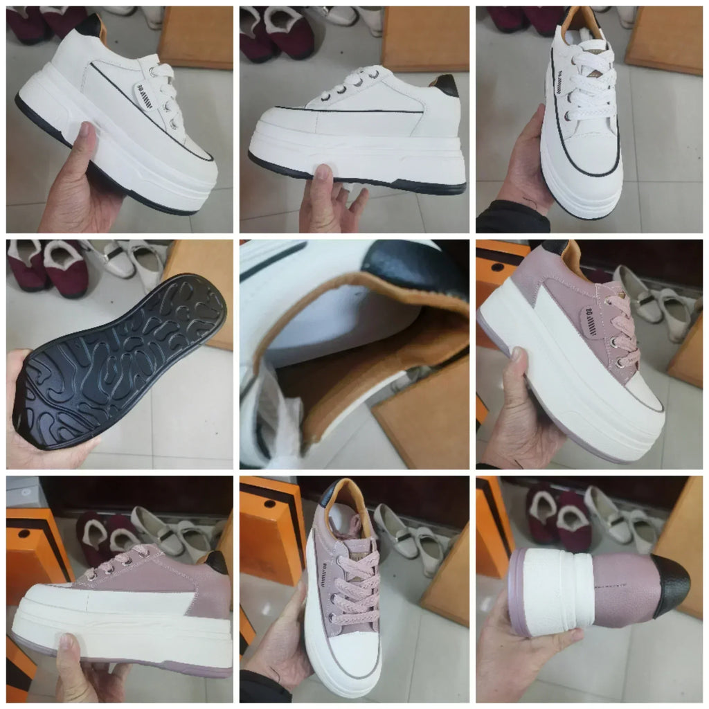 9cm Platform Leather Sneakers – Women’s Casual Vulcanized Shoes