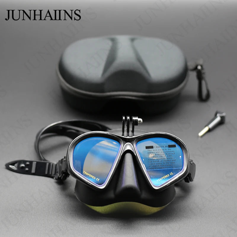 Low Volume Diving Mask with GoPro Mount – Tempered Glass Snorkel Set (Black)