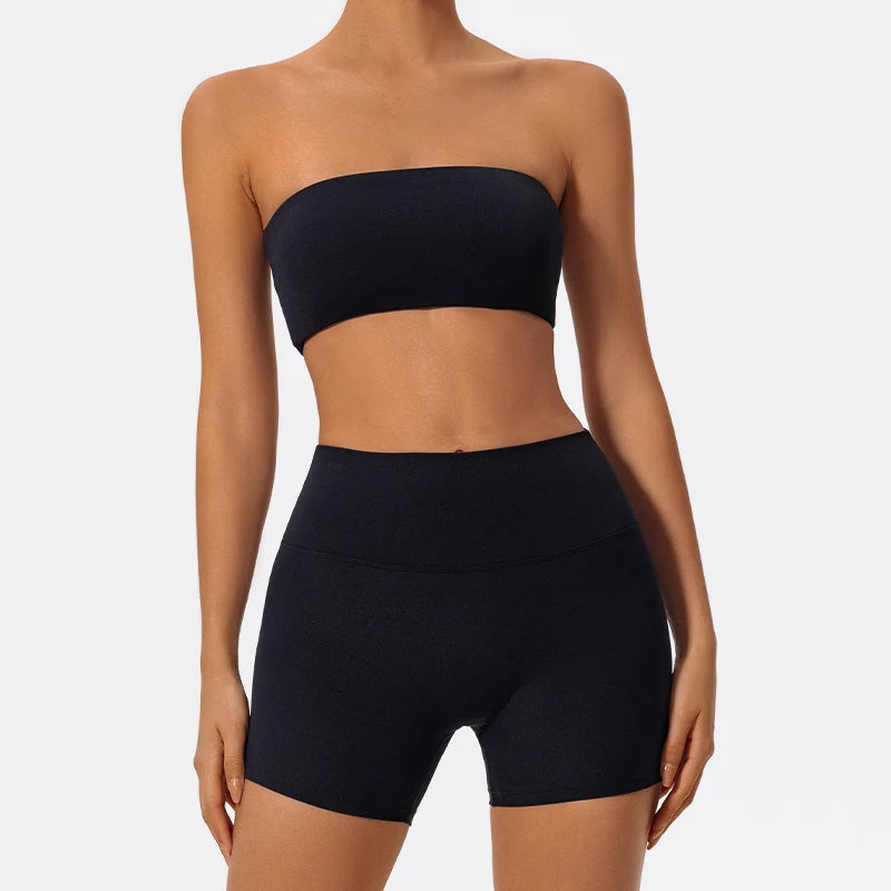 Two-Piece Women’s Fitness Set – Strapless Sports Bra & Gym Crop Top