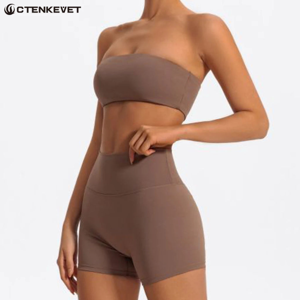 Two-Piece Women’s Fitness Set – Strapless Sports Bra & Gym Crop Top