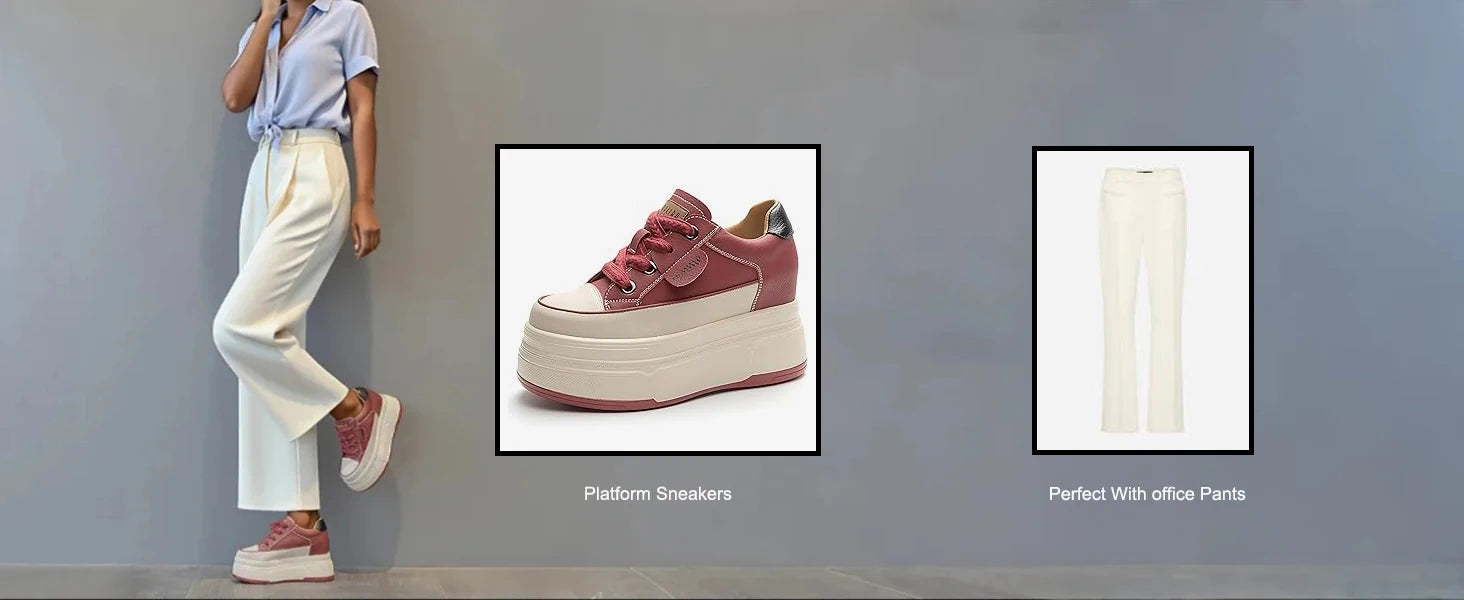 9cm Platform Leather Sneakers – Women’s Casual Vulcanized Shoes