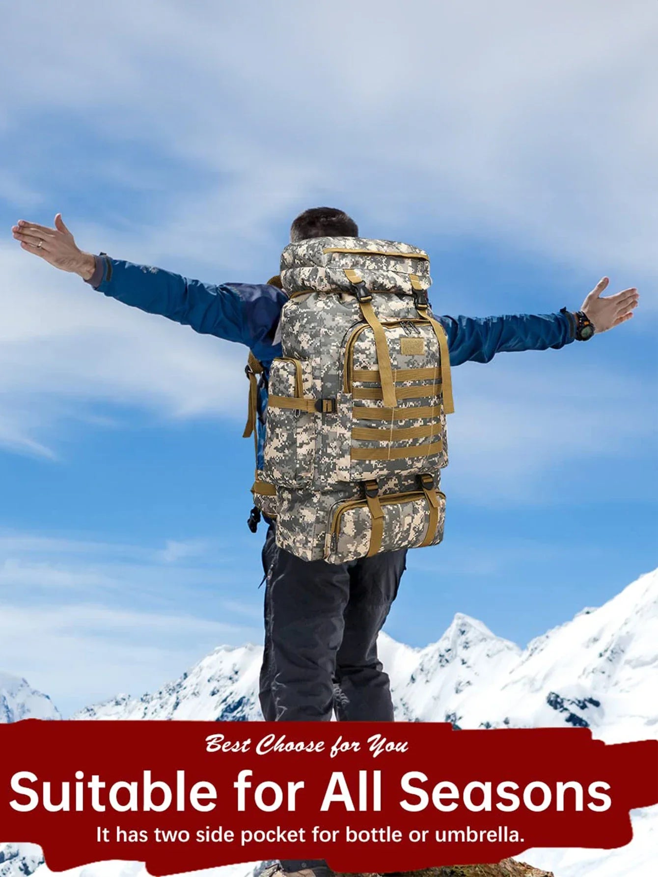 80L/100L Tactical Mountaineering Backpack – Large Outdoor Hiking & Camping Bag