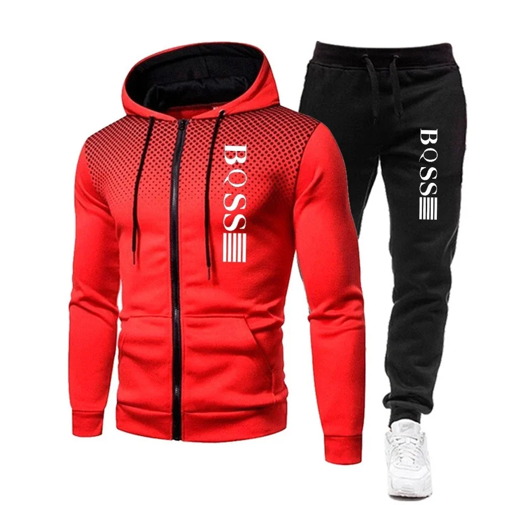 Men’s Fashion Print Tracksuit – Zipper Hoodie & Sweatpants Set