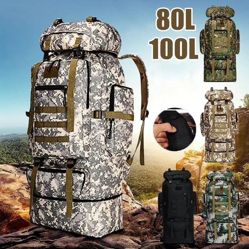 80L/100L Tactical Mountaineering Backpack – Large Outdoor Hiking & Camping Bag