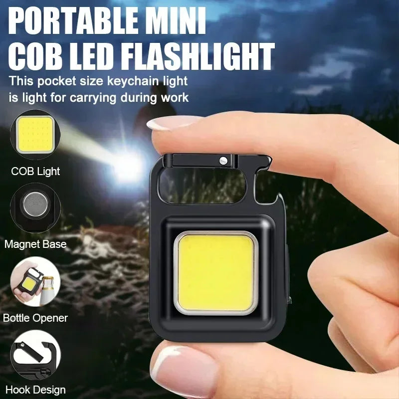 Portable COB LED Keychain Flashlight – USB Rechargeable Mini Aluminum Work Light