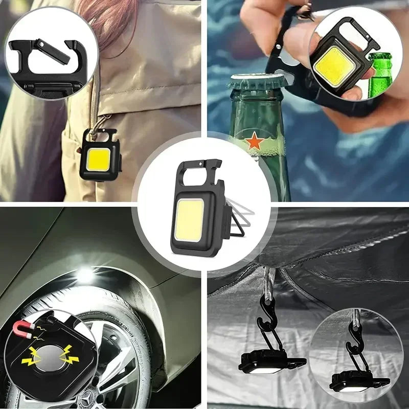 Portable COB LED Keychain Flashlight – USB Rechargeable Mini Aluminum Work Light