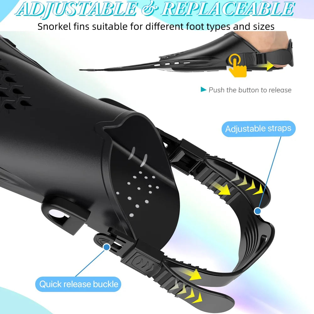 Adjustable Short Snorkel Fins – Open Heel Diving Flippers for Adults