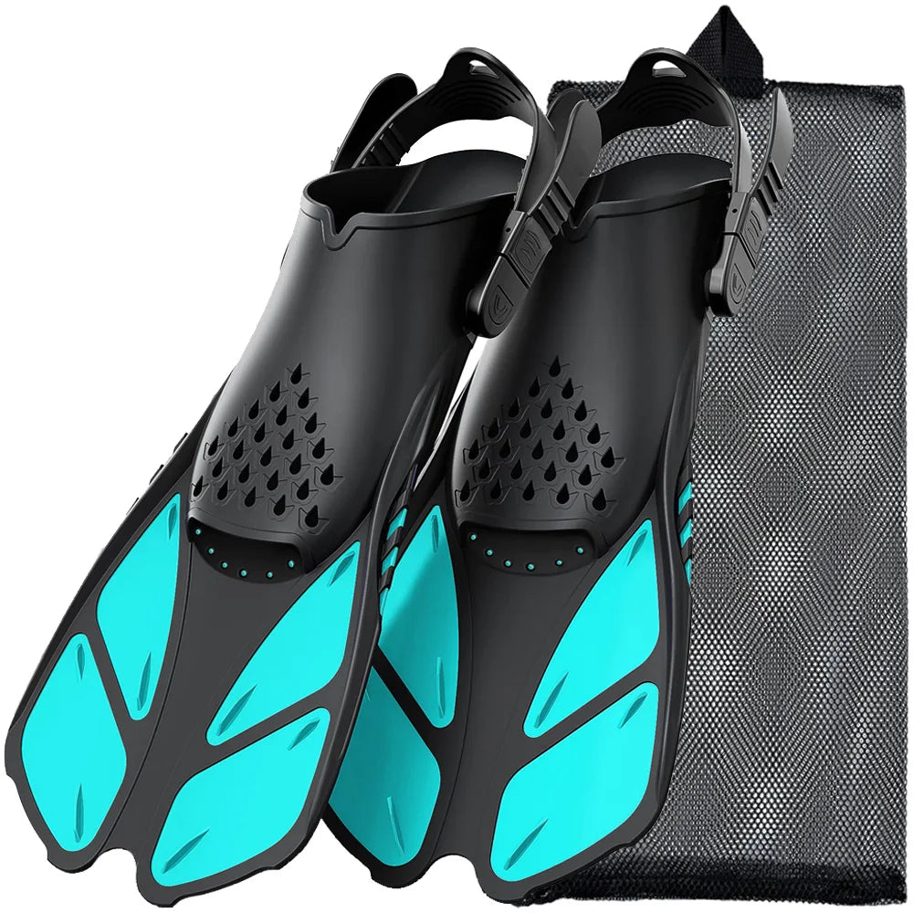Adjustable Short Snorkel Fins – Open Heel Diving Flippers for Adults