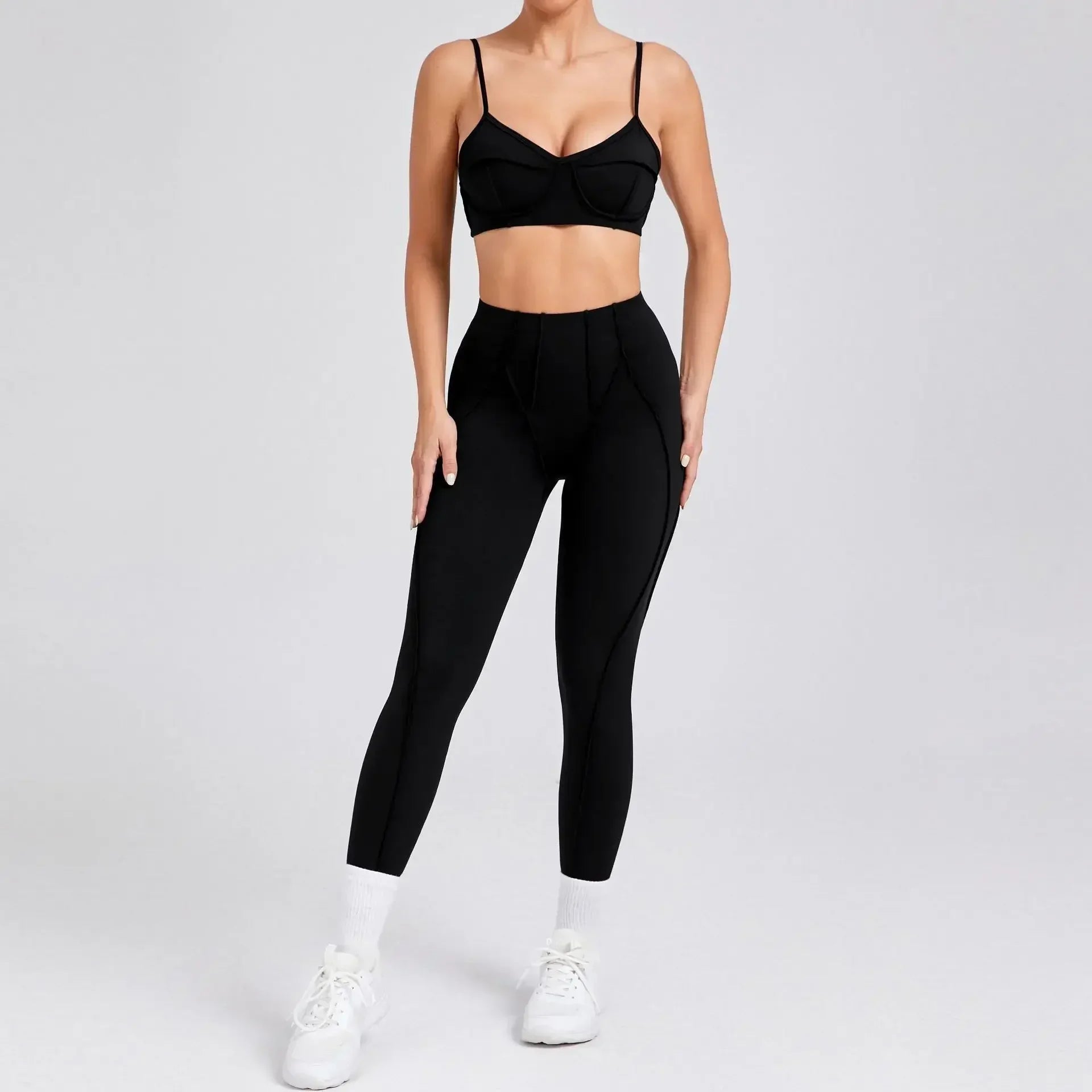Seamless Yoga Set – High-Waist Leggings & Backless Sports Bra