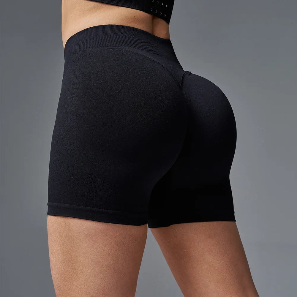 Seamless High-Waist Hip-Hugging Fitness Shorts – Peach Stretch Sports Pants