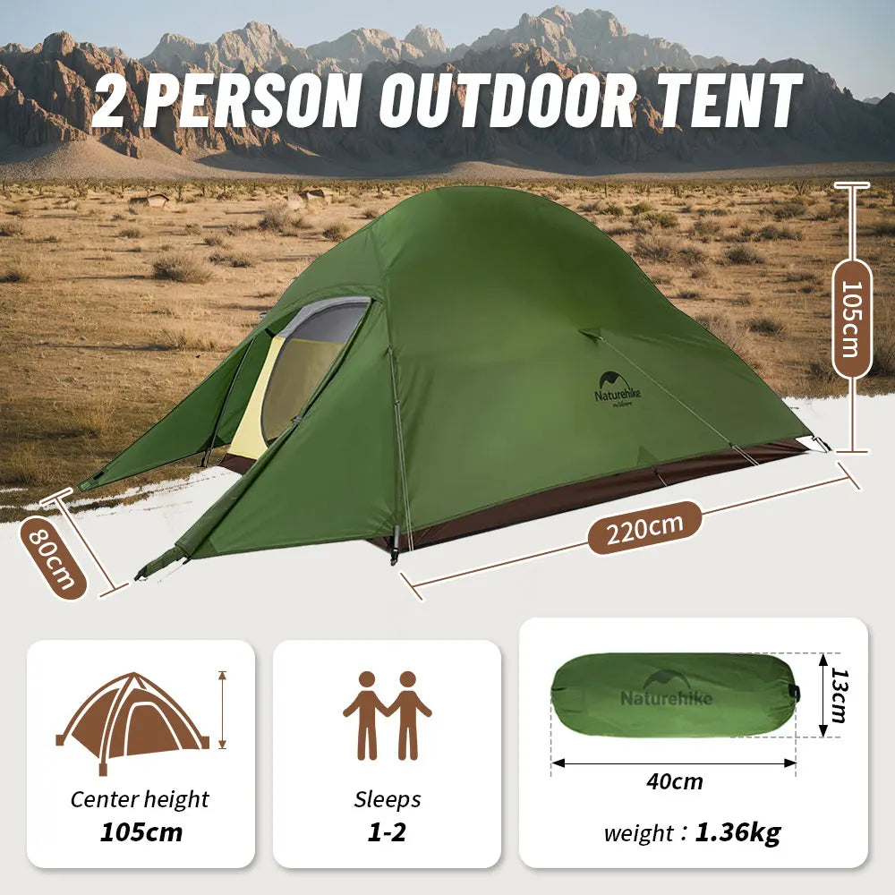 Naturehike 2-Person Waterproof Trekking Tent – Lightweight 3-Season Outdoor Shelter