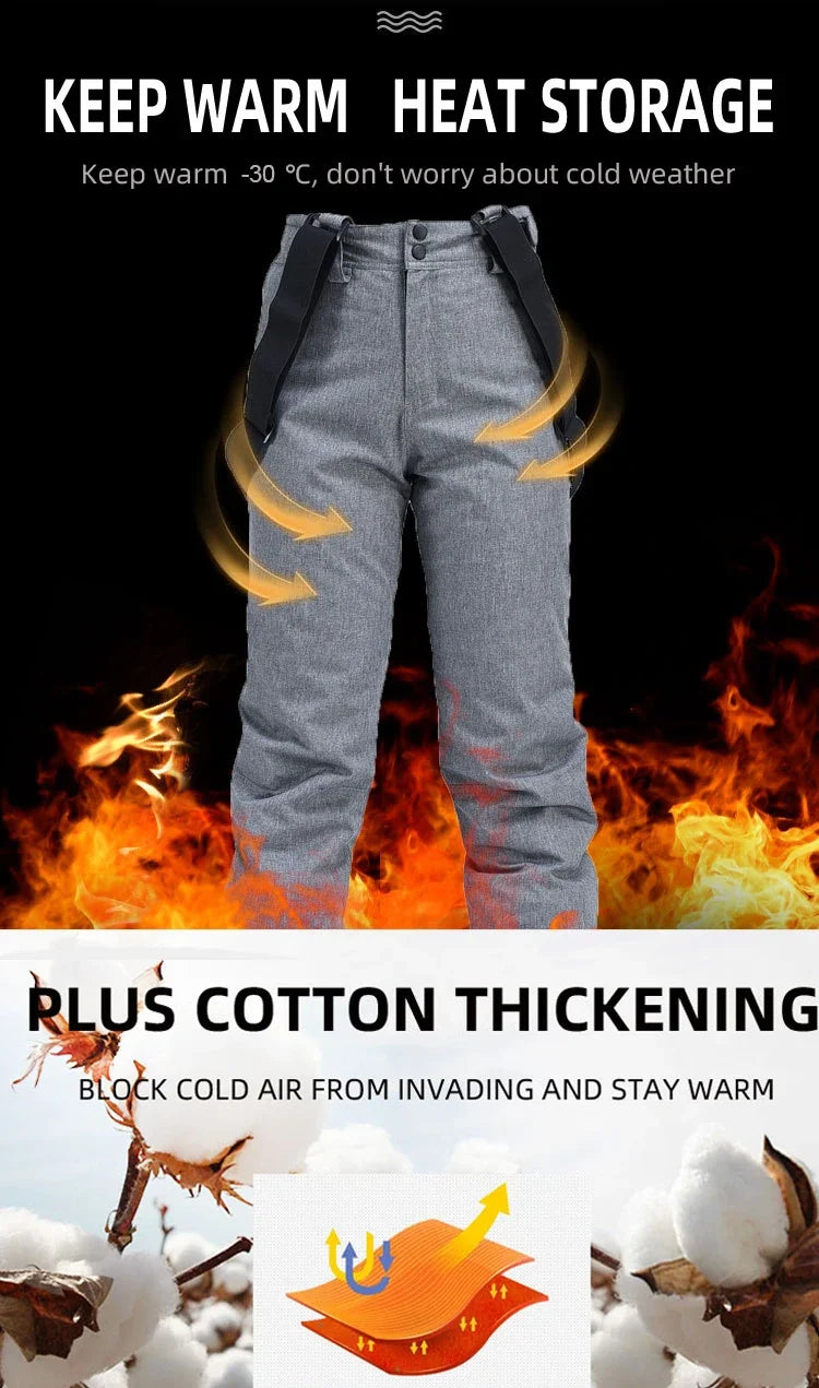 Unisex Winter Ski Pants – Thick, Waterproof, Windproof Snow Trousers