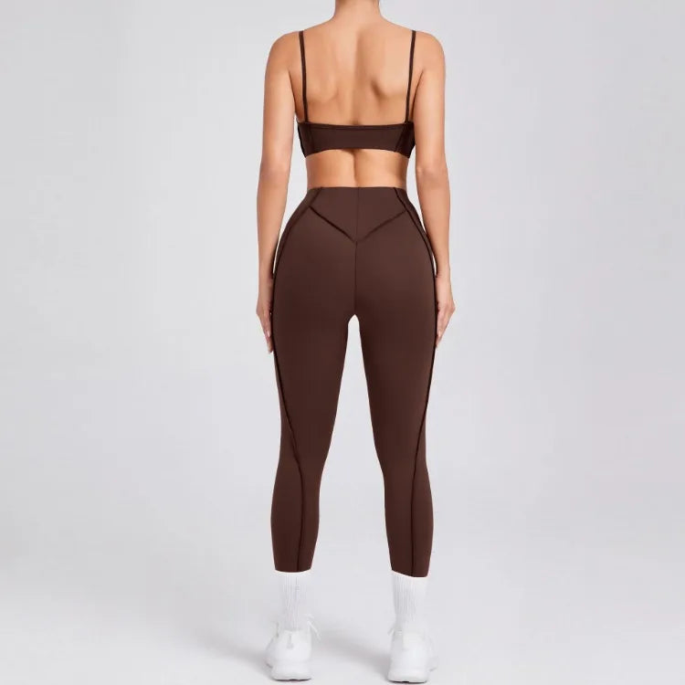 Seamless Yoga Set – High-Waist Leggings & Backless Sports Bra
