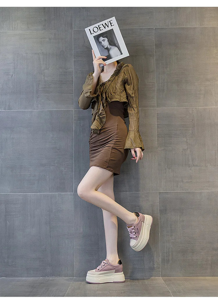 9cm Platform Leather Sneakers – Women’s Casual Vulcanized Shoes