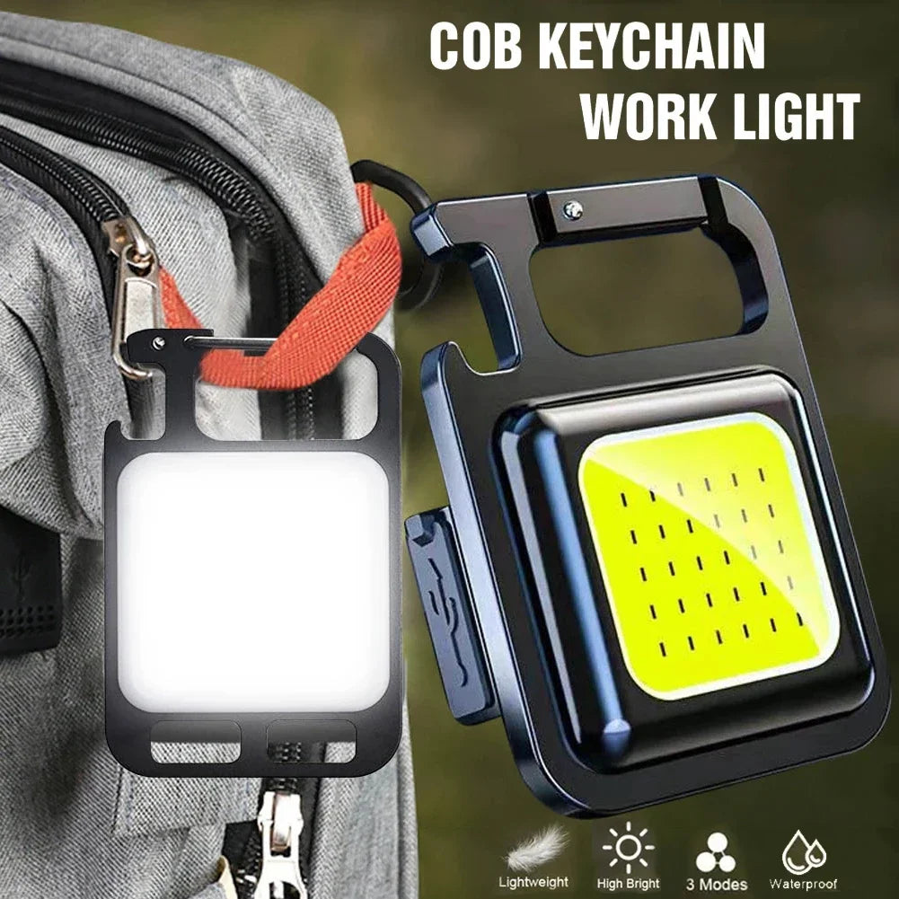 Portable COB LED Keychain Flashlight – USB Rechargeable Mini Aluminum Work Light