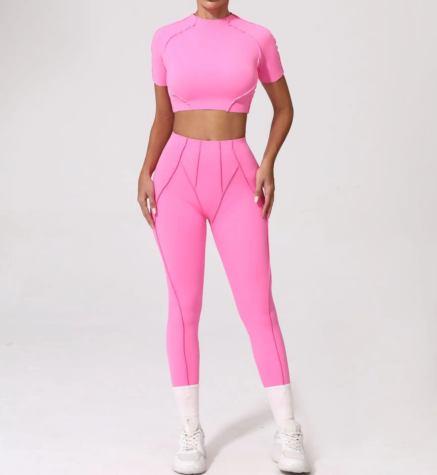 Seamless Yoga Set – High-Waist Leggings & Backless Sports Bra