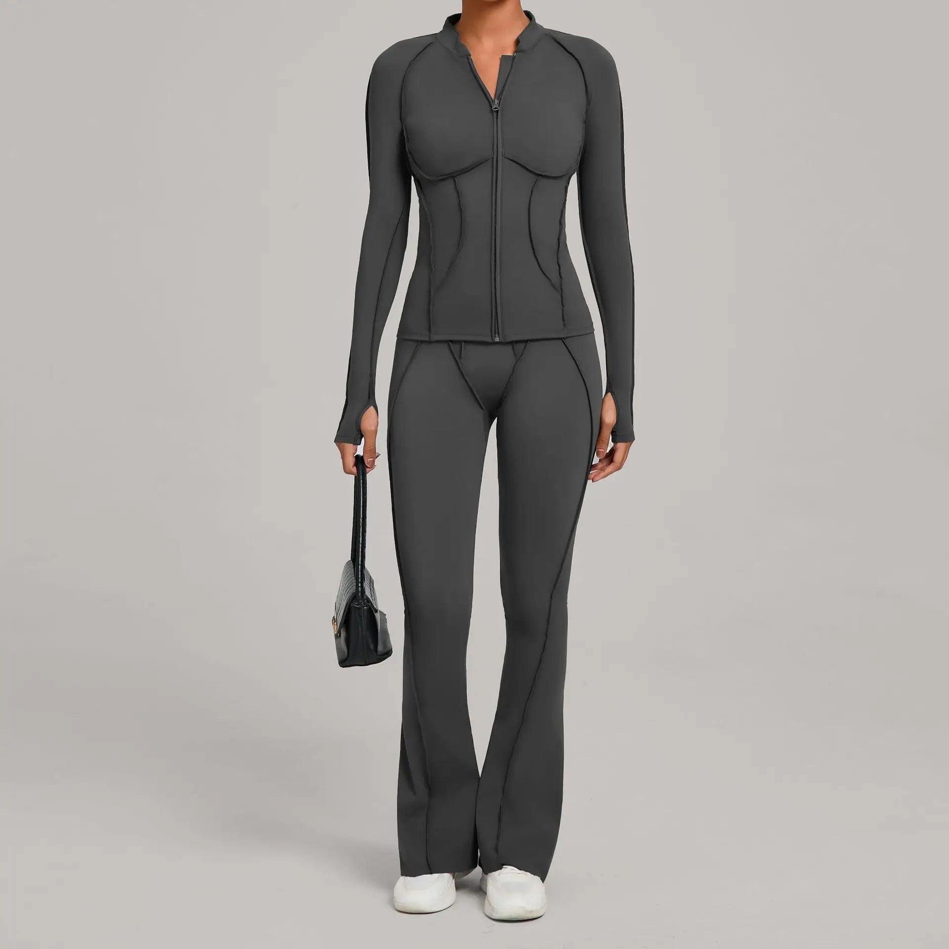 Seamless Yoga Set – High-Waist Leggings & Backless Sports Bra