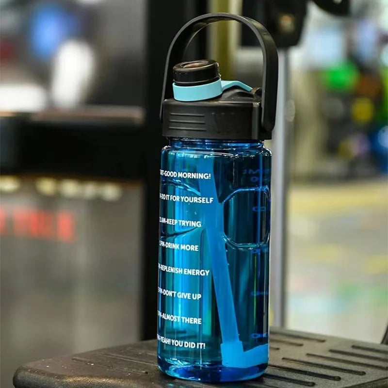 USQI Large Capacity Sports Water Bottle – Leak-Proof with Straw & Time Marker