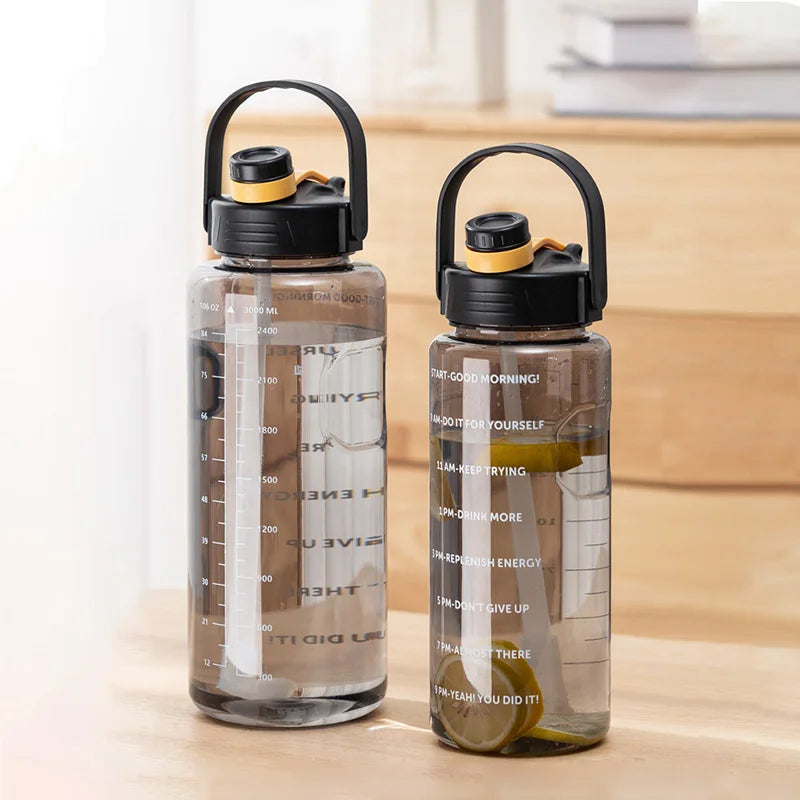 USQI Large Capacity Sports Water Bottle – Leak-Proof with Straw & Time Marker