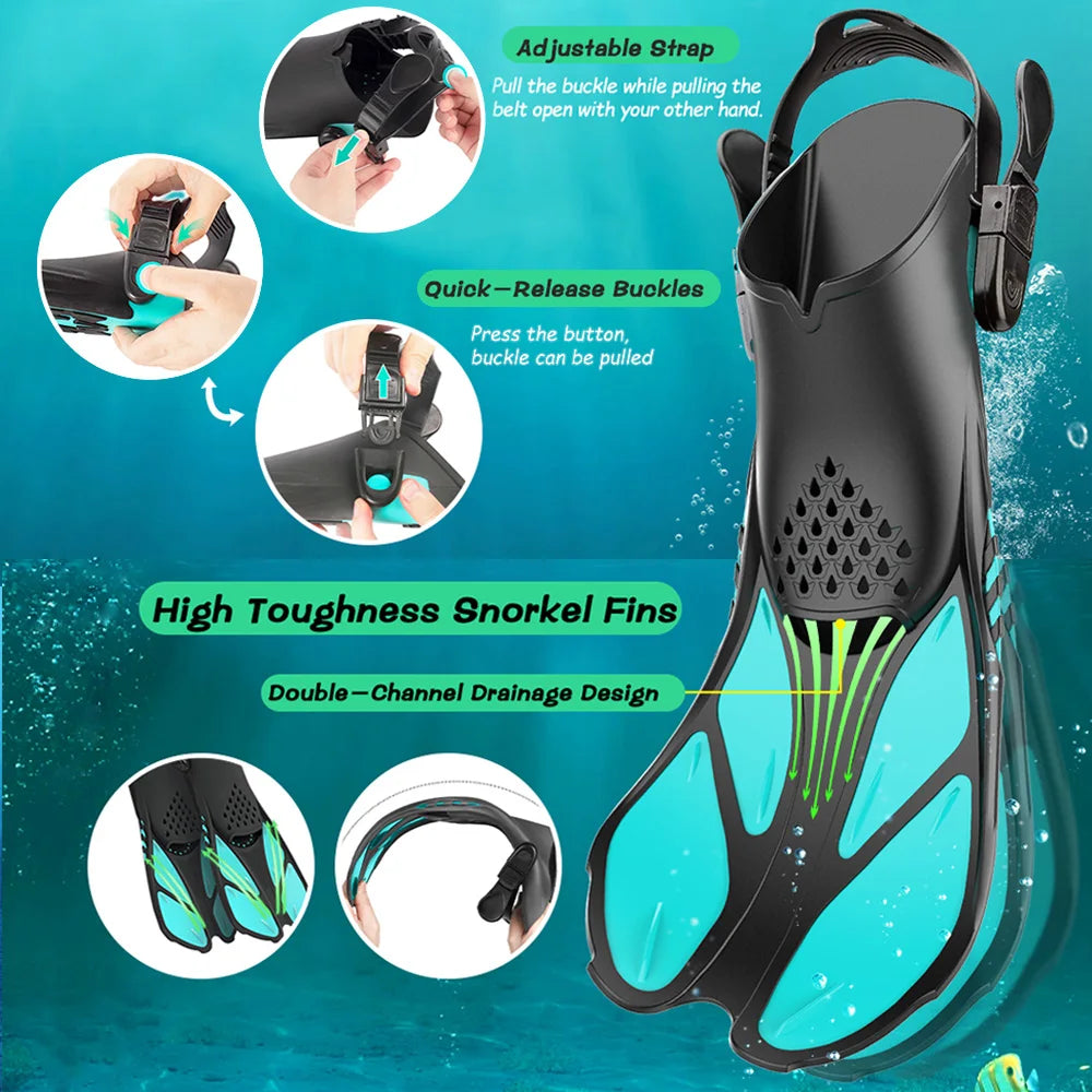 Adjustable Short Snorkel Fins – Open Heel Diving Flippers for Adults