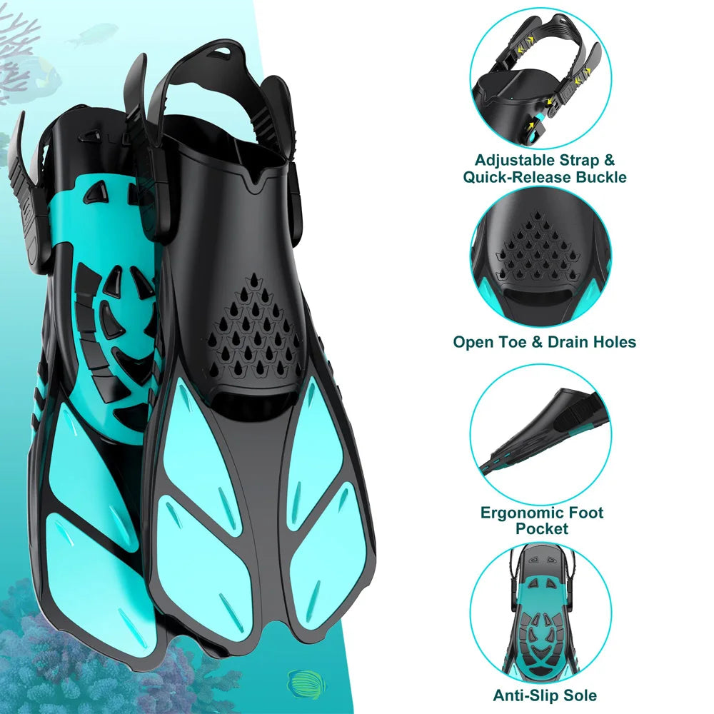 Adjustable Short Snorkel Fins – Open Heel Diving Flippers for Adults