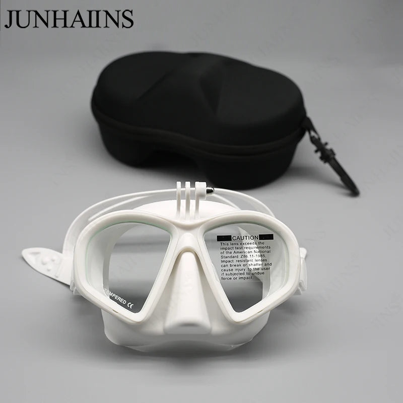 Low Volume Diving Mask with GoPro Mount – Tempered Glass Snorkel Set (Black)