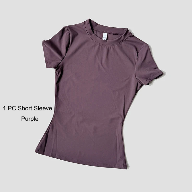 Women’s Seamless Yoga Set – Short Sleeve Crop Top & High-Waist Gym Shorts