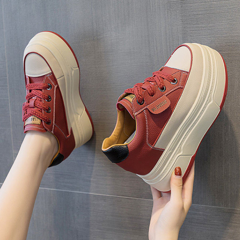 9cm Platform Leather Sneakers – Women’s Casual Vulcanized Shoes