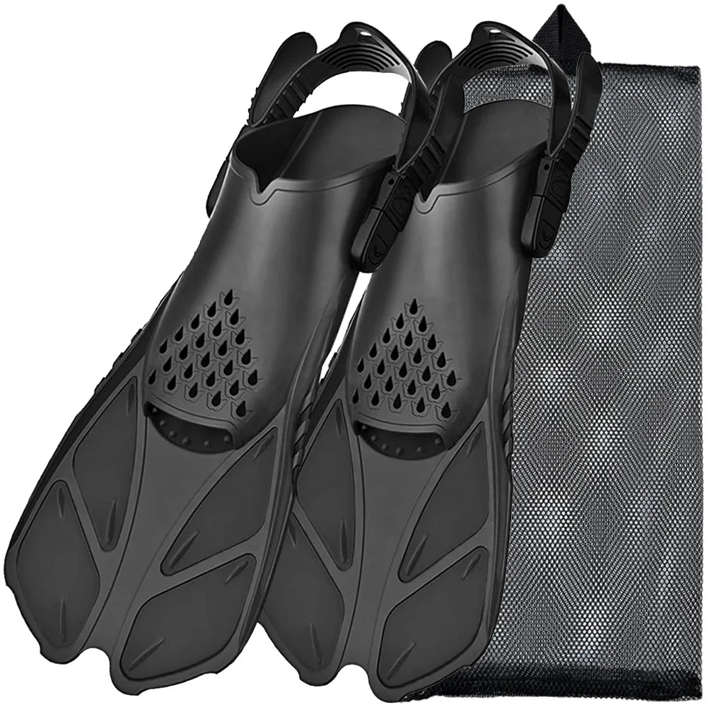Adjustable Short Snorkel Fins – Open Heel Diving Flippers for Adults